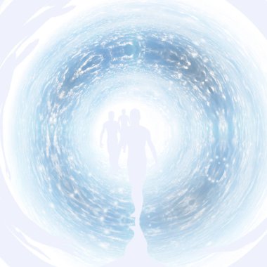 Tunnel of Light with figure. Men Souls. 3D rendering clipart