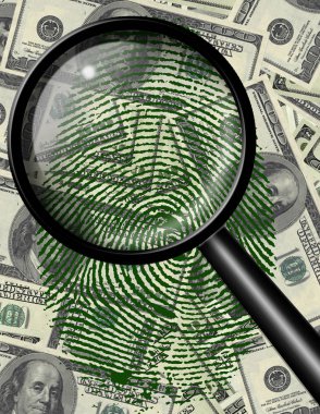 Magnify glass and fingerprint on US currency