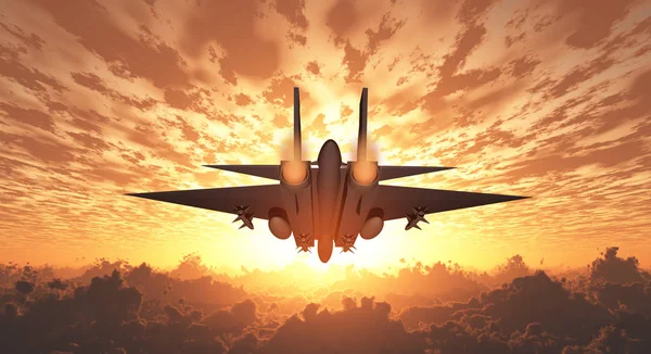 Askeri Jet Uçuş Gündoğumu Veya Günbatımı — Stok fotoğraf