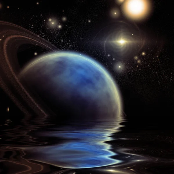 Exosolar Planet Rise Quiet Waters — Stock Photo, Image