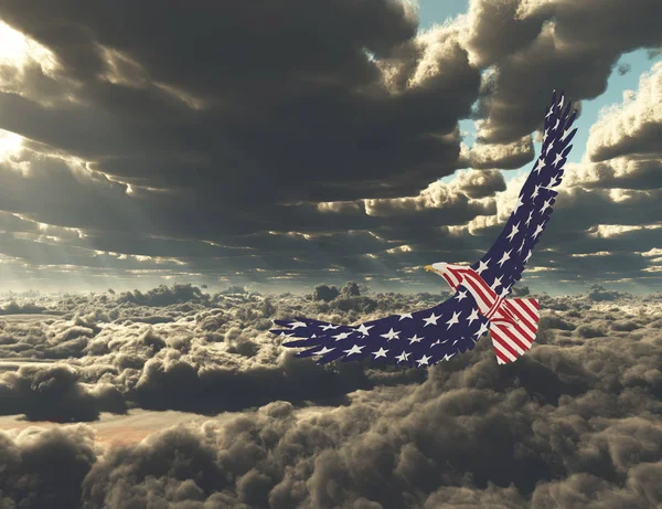 Eagle Nationale Kleuren Vliegen Boven Wolken — Stockfoto