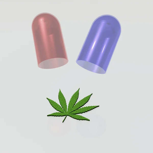 Capsula Aperta Con Foglia Marijuana — Foto Stock