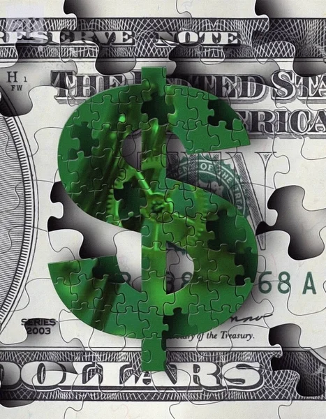 Puzzle Segno Dollaro Con Pezzi Simboleggiare Soluzioni Denaro Finanziario Rendering — Foto Stock