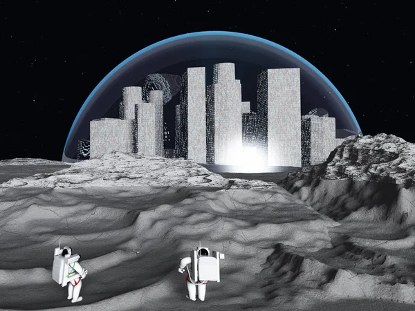 Lunar City Astronauts — Stock Photo, Image