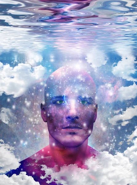 星と雲を持つ男の頭 — ストック写真