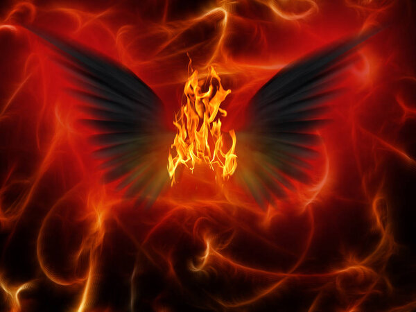 Black burning wings. Colorful modern illustration for background