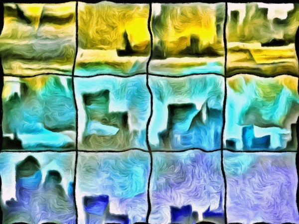 Abstract Schilderen Stedelijke Silhouetten Vierkante Mozaïek Patroon — Stockfoto