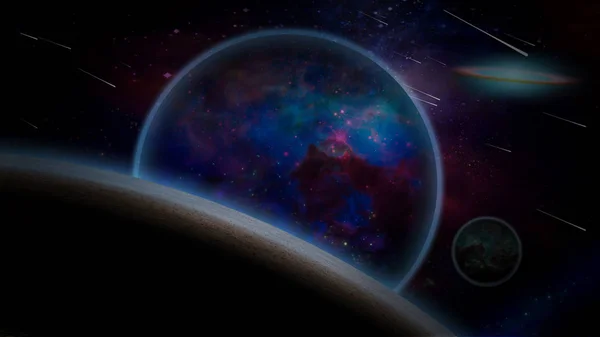 Система Пурпурных Экзо Планет Рендеринг — стоковое фото