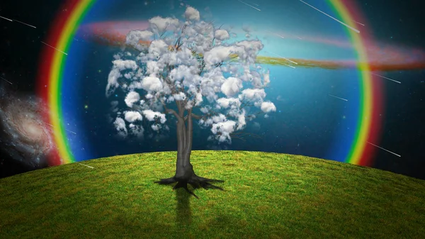 Escena Surrealista Árbol Con Nubes Ramas Renderizado —  Fotos de Stock