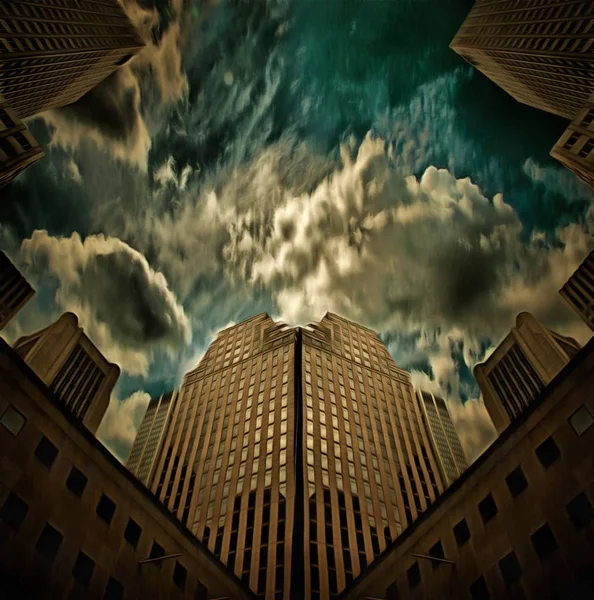 Wolken Über Gebäuden Bunte Illustration — Stockfoto