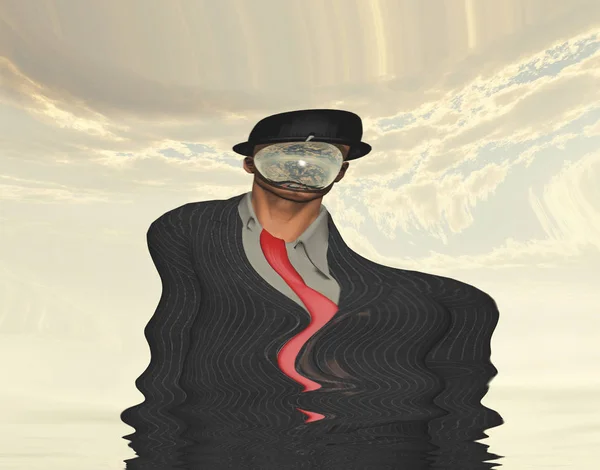 Melting Scene Man Dark Suit Hidden Face — Stock Photo, Image