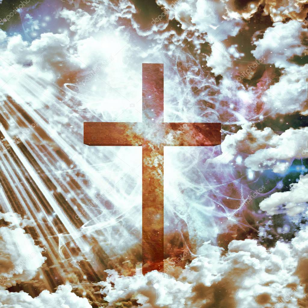 Christian cross in rays of light.