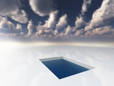 Gerçeküstü bir tablo. Bulutlar beyaz alan havuzda.