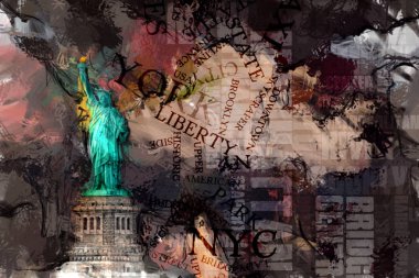 Soyut resim. Özgürlük Heykeli. 3B görüntüleme