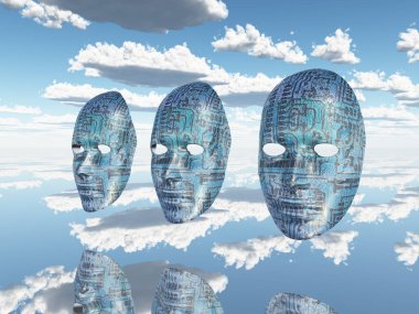 Makine hoovers gökyüzünde yüzler