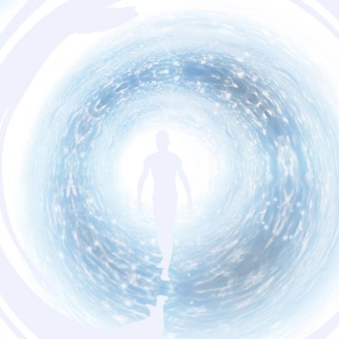 Tunnel of Light with figure. Soul. 3D rendering clipart