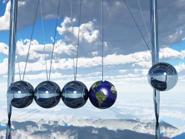 Newton beşiği dünya, renkli 3d resimde