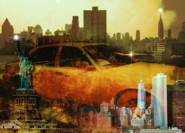 NYC kompozisyon. Renkli modern resimde arka planı için