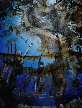 Erkekler ve kadınlar Tanrı 'ya yükseliyor. 3B görüntüleme