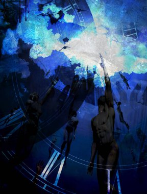 Erkekler ve kadınlar Tanrı 'ya yükseliyor. 3B görüntüleme