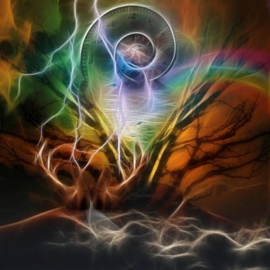 Surreal artisitc image with time spiral clipart