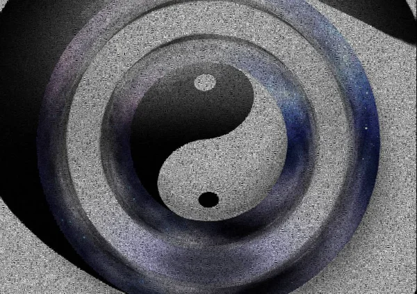 Yin Yang Zeichen Bild Komplett Aus Wörtern Zusammengesetzt — Stockfoto