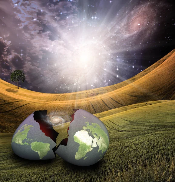 New Galaxy Hatched Earth Egg — Stock Photo, Image