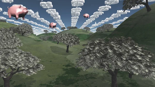 Bäume Aus Währungs Und Dollar Symbolwolken — Stockfoto