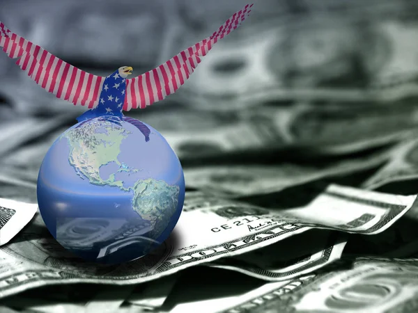 Eagle National Colors Sits Globe Dollars — Stock Photo, Image