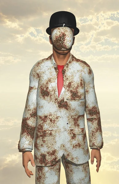 Man White Corroded Suit Obscured Face — Stock Photo, Image