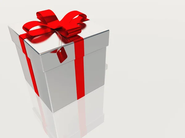 Silver Gift Box Ribbon Bow — Stock Photo, Image