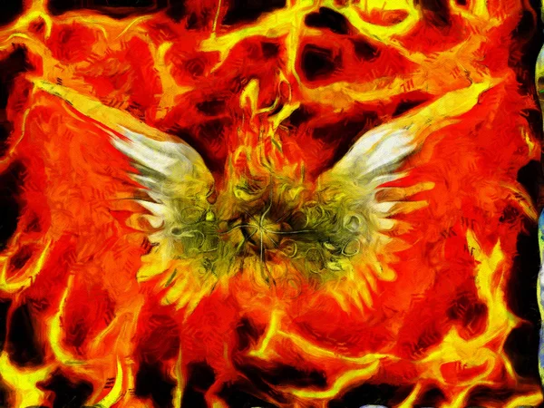 Surreal Painting Burning Eye Wings Flaming Background — Stock Photo, Image