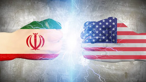 Confrontation Des Poings Humains Usa Iran — Photo