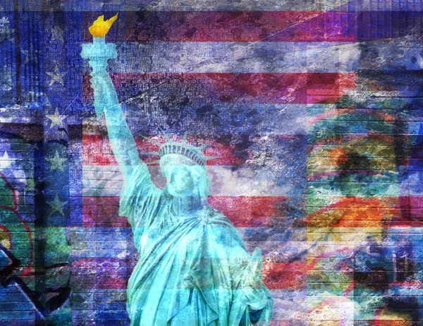 Америка Нью Йорку Статуя Свободи Абстрактним Фоном — стокове фото