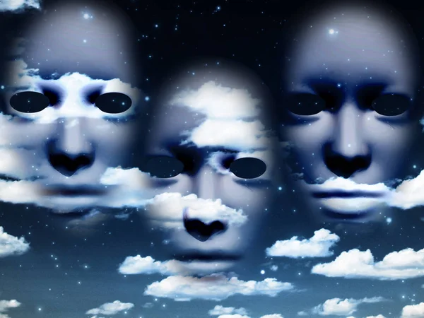Tre Masker Molnig Himmel — Stockfoto