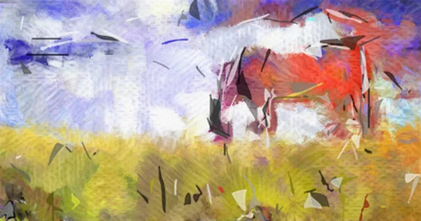 Pintura Abstrata Cavalo Campo — Fotografia de Stock