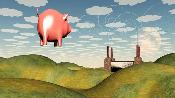 Surreale Metaphorische Szene Fabrik Und Schwein — Stockfoto