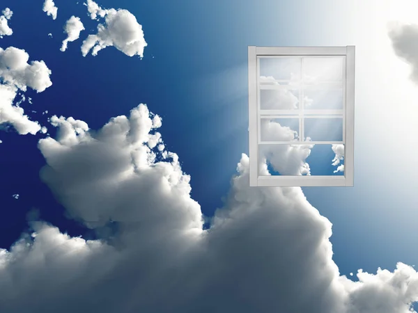 窗口在多云晴朗的天空 — 图库照片