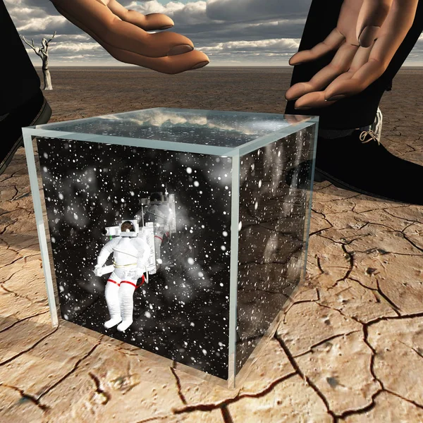 Human Pick Box Containing Astronaut Space — Stock Photo, Image