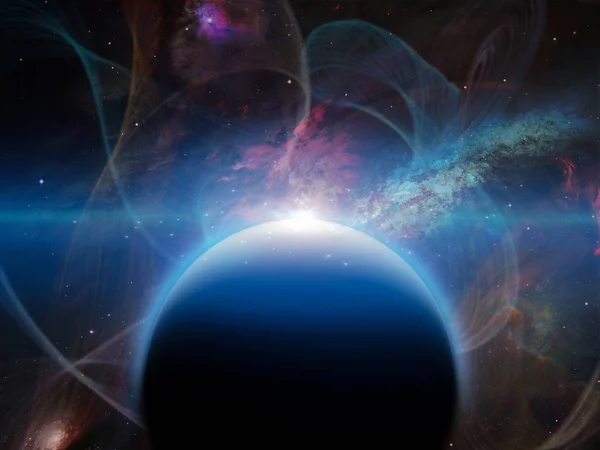Schwarzer Planet im Weltraum — Stockfoto