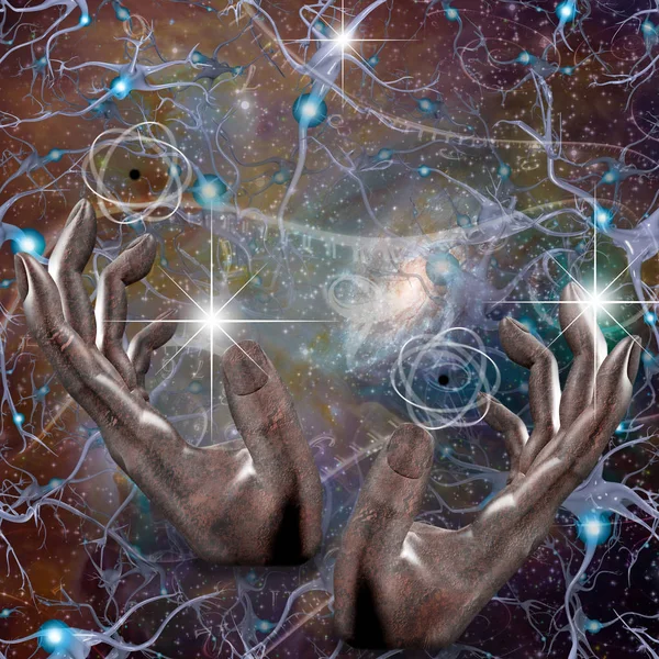 Surreal Painting Hands Prayer Universe — Stock Photo, Image