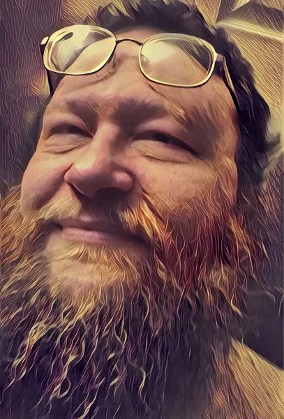 Emoties Baard Man Met Een Glimlach Zijn Gezicht — Stockfoto