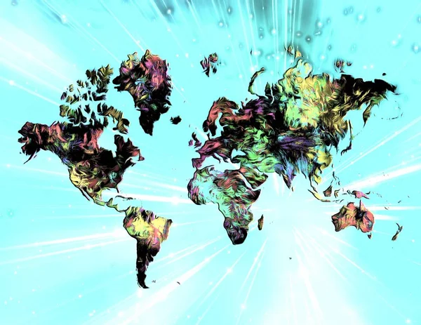 Pintura Surrealista Mapa Colorido Del Mundo — Foto de Stock