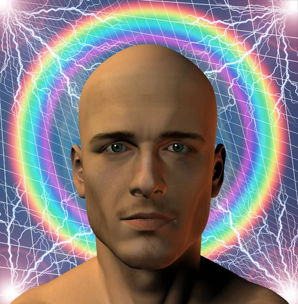 Composizione Surreale Uomo Sfondo Arcobaleno — Foto Stock