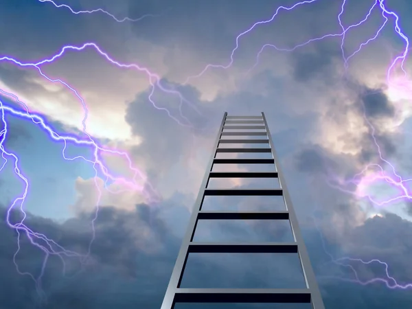 Bliksem Flitsen Met Ladder Naar Top — Stockfoto