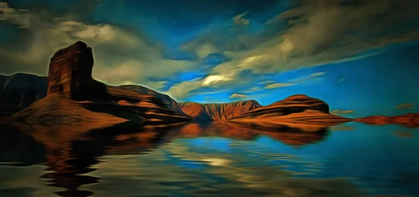 Desert Water Landscape Cloudy Sky Canvas — Stock Photo, Image