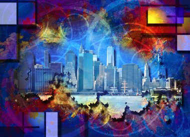 New York Skyline Modern Sanat Arkaplanı
