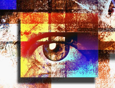 Gerçeküstü dijital sanat. İnsan gözü. Mondrian tarzı.