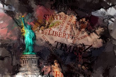 Soyut resim. Özgürlük Heykeli. 3B görüntüleme