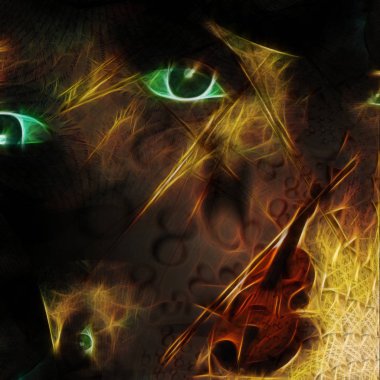 Yeşil gözlü soyut uzayda keman